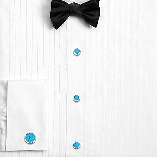 HAWSON Fashion Mother-of-Pearl Tuxedo Shirt Button and Cufflink Set, Specially Designed for Wedding Business - color: Silver Tone- Turquoise