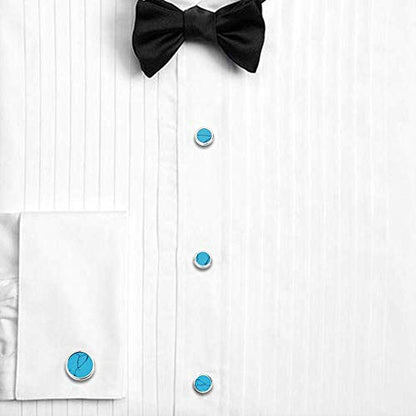 HAWSON Fashion Mother-of-Pearl Tuxedo Shirt Button and Cufflink Set, Specially Designed for Wedding Business - color: Silver Tone- Turquoise