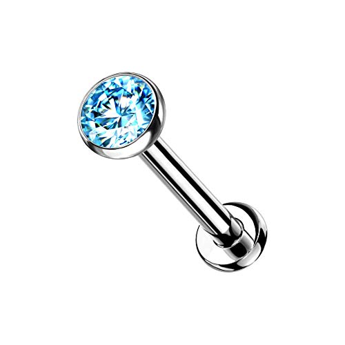Pierced Owl - 18G Petite 8mm Barbell Implant Grade Titanium Threadless Push-in 2.5mm Crystal Flat Back Lip Cartilage Tragus Stud - style: Aqua