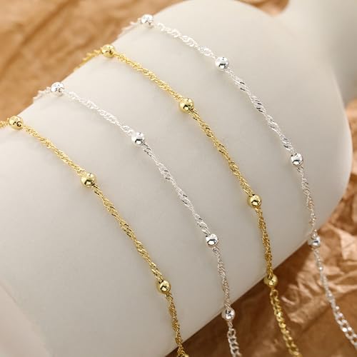 KOHOTA Silver Gold Bracelets for Women Trendy 14K Gold Plated Bracelet for Women Non Tarnish Dainty Stackable Layered Chain Heart Pearl Knot Beaded Bracelets Stack Set Charm Mothers Day Jewelry Gifts - color: D.Satellite beads-silver