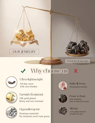 Chunky Gold Stud Earrings for Women Sterling Silver Earring Hypoallergenic | Non Tarnish 14K Gold Plated 925 Silver Posts for Sensitive Ears,Knot Statement Dangle Earrings Gold Jewelry Gifts Lightweight - color: gold plated-kont