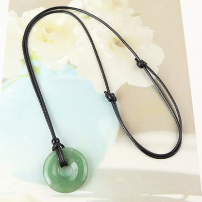 Anjiucc Natural Gemstone Pendant Necklce Lucky Coin Crystal Necklace Donut Pendnat with Adjustable Rope Healing Crystal for Men - color: Green Aventurine