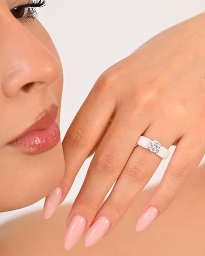 Rinfit Silicone Ring with Stone, Round Cut CZ | AAAAA Grade Cubic Zirconia, Solitaire Engagement Ring for Her, Flexible Rubber Wedding Band for Women, Patented Design - color: Pack A: White / Silver