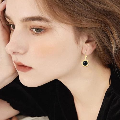 FreshWater Pearl Dangle Earrings 925 Sterling Silver Lapis lazuli Turquoise Larimar Opal Black Pearl Leverback Earrings for Women Birthday Hypoallergenic - style: Black Onyx Earrings Gold Plated