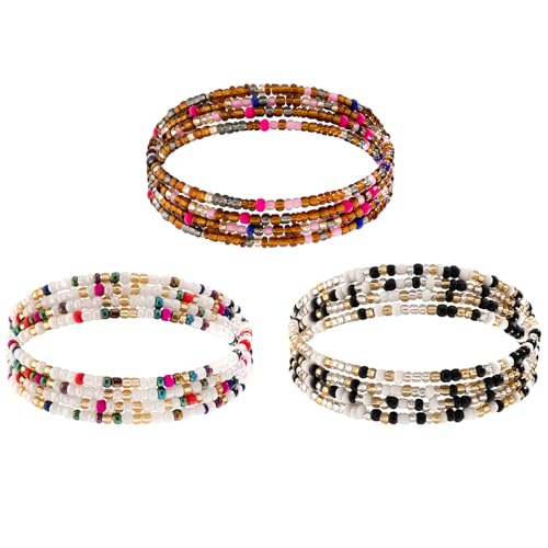 3Pcs/Set Boho Elastic Beads Waist Chains Jewelry Summer Beach Seed Beaded Belly Chain Jewelry Bikini Sexy Bead Waist Body Jewelry for Women - color: Brown