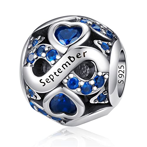HappyStar 925 Sterling Silver Birthstone Charms fits Charms Bracelets for Woman，with 5A Cubic Zirconia Dangle Pendant Bead,Happy Birthday Charms for Bracelet and Necklace - color: C9 Infinity Symbol September Birthstones