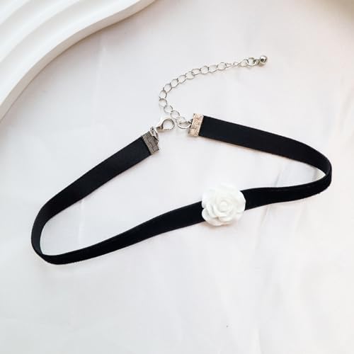 Handcrafted Velvet Choker Necklace with Exquisite Camellia Pendant Fashion Jewelry for Women - color: BLACK01W