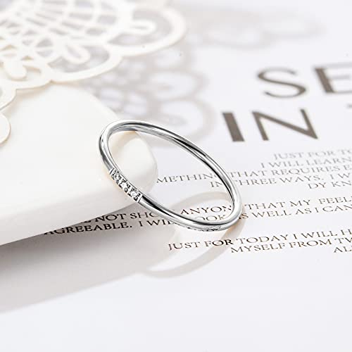 Women's Stainless Steel 1MM Thin Plain Midi Stacking Ring Band Comfort Fit, Size 3 to 10 - color: Dome - Silver (with 3 cz)