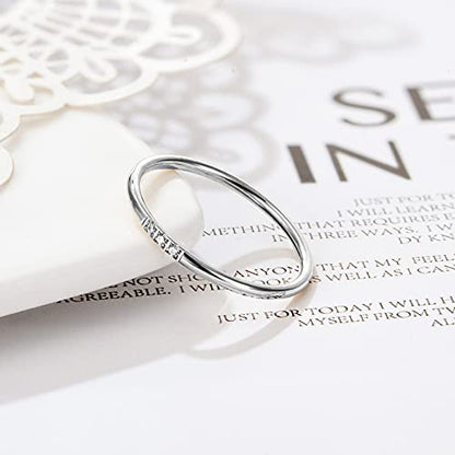 Women's Stainless Steel 1MM Thin Plain Midi Stacking Ring Band Comfort Fit, Size 3 to 10 - color: Dome - Silver (with 3 cz)