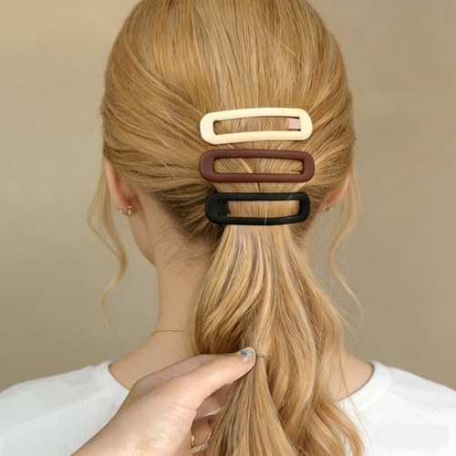 24 Pcs Rectangle Snap Hair Clips for Women Girls, 2.7 inch Large No Slip Neutral Matte Metal Hair Barrettes for Thick Thin Fine Hair - color: Black/Brown/Khaki/Grey/Pink/Beige