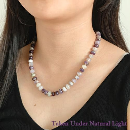 Boho Gemstone Beaded Necklace for Women – Colorful Natural Stone Choker 18K Solid Heart-Shaped Pendant, Summer Beach Jewelry - color: Amethyst