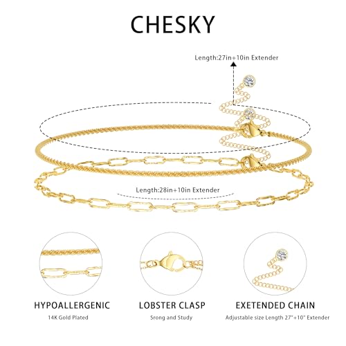 CHESKY Waist Beads for Women, 14k Gold Plated Waist Chain Gold Chain Belt for Womens Simple Body Chain Jewelry Belly Chain Beach Accessories Dainty Gold Jewelry for Women Gifts Rave Outfits for Womens - style: Sparkle-Paperclip