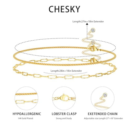 CHESKY Waist Beads for Women, 14k Gold Plated Waist Chain Gold Chain Belt for Womens Simple Body Chain Jewelry Belly Chain Beach Accessories Dainty Gold Jewelry for Women Gifts Rave Outfits for Womens - style: Sparkle-Paperclip