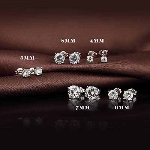 925 Sterling Silver Stud Earrings for Unisex, Stud Earring with 5A+ Cubic Zirconia Hypoallergenic Earrings for Women Men 4MM-8MM - size: 6mm
