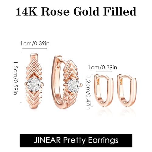 JINEAR 2 Pairs Gold Hoop Earrings for Women Dainty Huggie Earrings Set | 14K Gold Plated Cubic Zirconia Hypoallergenic Lightweight Waterproof Cartilage Hoop Earrings Trendy Jewelry Gift - color: Feather Zircon&Pockets