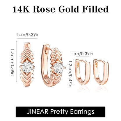 JINEAR 2 Pairs Gold Hoop Earrings for Women Dainty Huggie Earrings Set | 14K Gold Plated Cubic Zirconia Hypoallergenic Lightweight Waterproof Cartilage Hoop Earrings Trendy Jewelry Gift - color: Feather Zircon&Pockets
