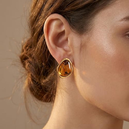 Vintage Stud Earrings, Luxury Geometric Maillard Earring Gold Plated Retro-Chic Studs Earrings， Vintage Unique Fashion Jewelry Gifts for Women