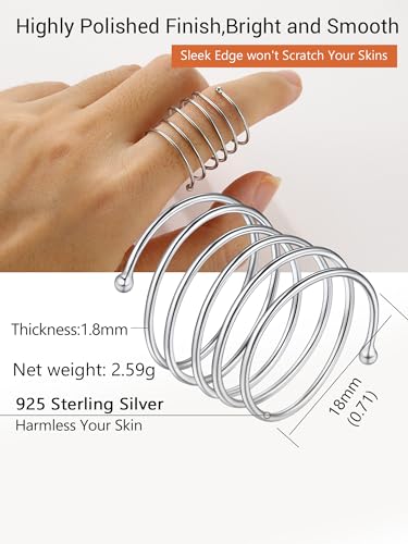 PROSILVER 925 Sterling Silver Adjustable Open Ring for Women, Solid Sterling Silver Stackable Ring, knuckle Finger Ring, Pinky Ring, Come with Box - style: 01 Full Finger Ring