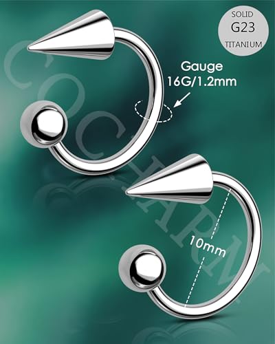 G23 Titanium Lip Rings Surgical Steel Snake Bite Lip Jewelry 16g Spike Labret Rings 8mm 10mm 12mm Horseshoe Conch Hoop Earrings 16 Gauge Conch Piercing Jewelry - size: 10mm+2 pieces