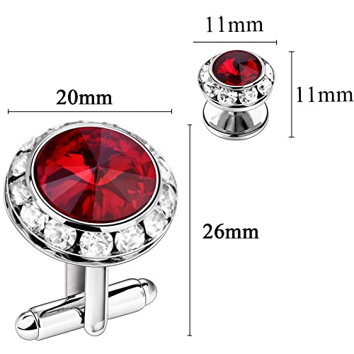 AMITER Crystal Cufflinks and Tuxedo Studs for Men, Cuff Links Suits for Shirt Formal Dress Business Wedding Anniversary - color: Red
