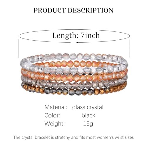 Noessla Beaded Boho Stretch Bracelet Colorful Stackable Crystal Beads Bracelets Trendy Costume Jewelry Mothers Day Gifts for Women - color: Champagne