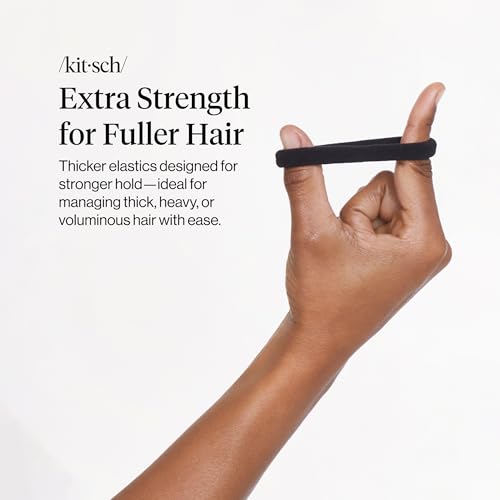 Kitsch Elastic Hair Ties No Damage | Stretchable Hair Bands - Black, 6pcs | Strong All-Day Hold Hair, Rubber Bands For Hair, Ponytail Holders | Hair Accessories for Everyday Use - color: Black Thick (Pack of 6)