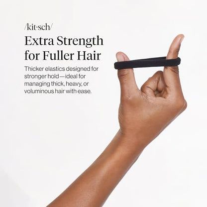 Kitsch Elastic Hair Ties No Damage | Stretchable Hair Bands - Black, 6pcs | Strong All-Day Hold Hair, Rubber Bands For Hair, Ponytail Holders | Hair Accessories for Everyday Use - color: Black Thick (Pack of 6)