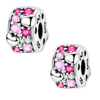 Heart Charm Clip Lock Spacer Stopper Charm Bead Bracelet 925 Sterling Silver Charms Safety Chain for Pandora Bracelets - color: Pink Heart -A
