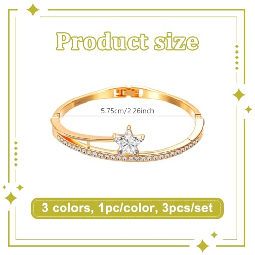 3Pcs Butterfly Flower Star Crystal Bangles for Women Rhinestone Cuff Bangles Boho Bracelets Jewelry Set Alloy Hinged Bangle for Women Jewelry Gifts