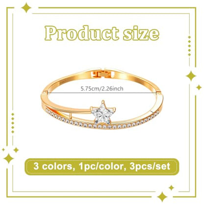 3Pcs Butterfly Flower Star Crystal Bangles for Women Rhinestone Cuff Bangles Boho Bracelets Jewelry Set Alloy Hinged Bangle for Women Jewelry Gifts