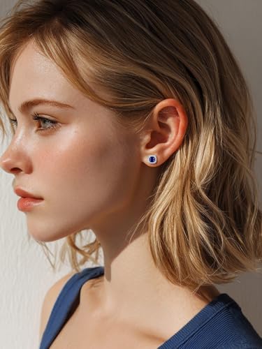 FindChic Birthstone Earrings for Women, Round/Heart/Square/Teardrop Earrings with 925 Sterling Silver Posts & Push Backs, Hypoallergenic Studs with Cubic Zirconia, 12 Months Jewelry with Gift Box - style: 12. December-Blue Topaz (Square)