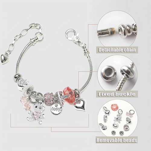 DS Charm Bracelets for Girls Adjustable Silver Stainless Steel Gift Box | Cute Cartoon Charms,Friendship Jewelry,Birthday Gifts,Teen Kid Fit, Tarnish Resistant,Stackable Trendy Daily Wear - style: Silver-bear