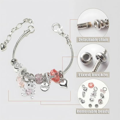 DS Charm Bracelets for Girls Adjustable Silver Stainless Steel Gift Box | Cute Cartoon Charms,Friendship Jewelry,Birthday Gifts,Teen Kid Fit, Tarnish Resistant,Stackable Trendy Daily Wear - style: Silver-bear