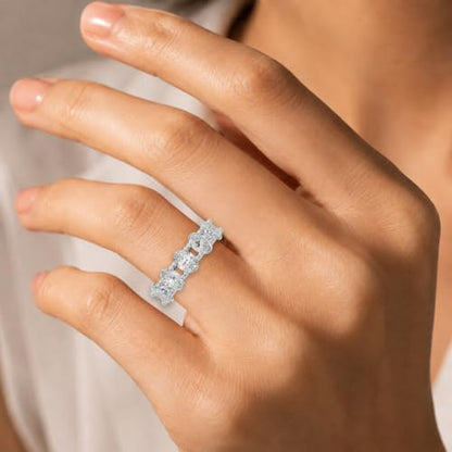 Houston Diamond District 1 to 6 CT Lab Grown Oval Cut Diamond 5 Stone Band | 14K White Gold Anniversary Band Five Stone Stackable Wedding Ring in Solid Gold E-F Color VS Quality - color: 14K White Gold, size: 5.5