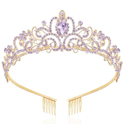 TAROSE Tiaras for Women, Birthday Crown and Sash for Girls | Birthday Sash Sunglasses Outfit, Birthday Gift for Women Girls, Goddess Crown Bride/Halloween/Prom/Party/Costume - color: 1 E. Gold+purple