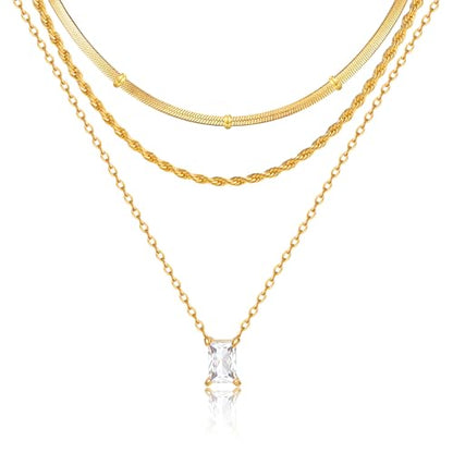 KSF Gold Lariat Necklace for Women Y Shaped Layered CZ Drop Chain | Y shaped necklace; Layered CZ detail; Long lariat style; Gift for her - color: Gold-1