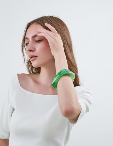 Chunky Acrylic Bangles Bracelets For Women Geometric Acrylic Resin Acetate Mottled Wide Bangle Bracelet Statement Colorful Bangles for Party - color: 03-green bangle
