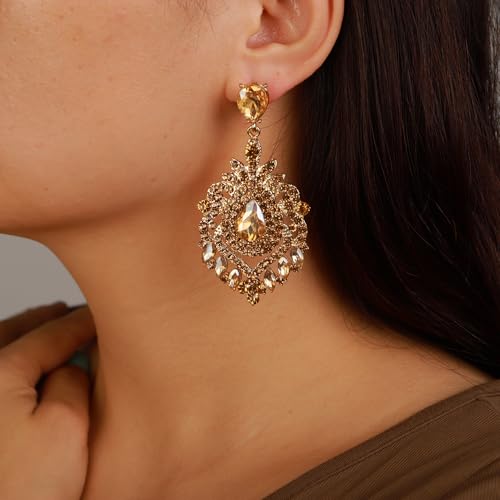 Denifery Wedding Teardrop Dangle Earrings Crystal Rhinestone Earrings Chandelier Earrings Rhinestone Dangle Drop Earrings for Wedding Prom Bride Bridesmaids (Champagne)