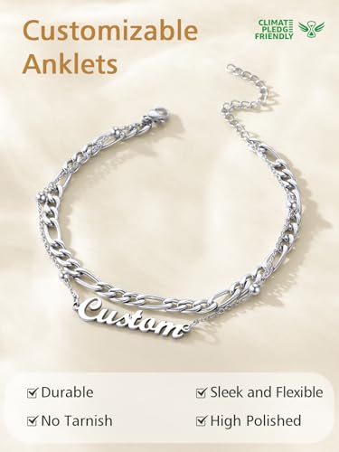 FindChic Custom Ankle Bracelets for Women, Stainless Steel Figaro/Cuban/Wheat/Rope/Herringbone Chain Anklets, Beach Foot Jewelry 8.5''-10.5'' Adjustable & Waterproof, with Gift Box - style: Figaro Chain-Silver