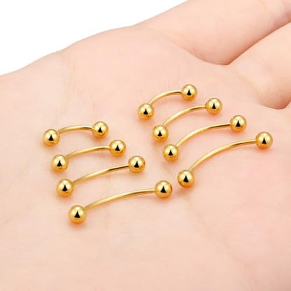 20G 16G 14G 12G Eyebrow Rook Daith Piercing Jewelry 316L Surgical Steel Vertical Lip Labret Belly Button Ring Snake Eyes Tongue Ring Curved Barbell 6mm(1/4") 8mm(5/16") 10mm (3/8") 12mm(1/2") - color: Gold, size: 20G(0.8mm)-6/8/10/12mm Bars