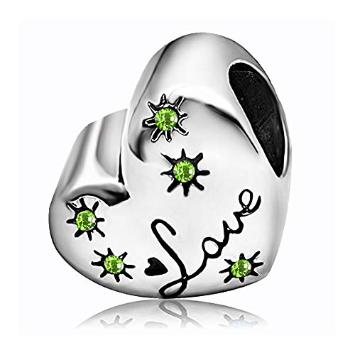 KunBead January-December Birthstone Footprint Heart Birthday Love Bead Charms Compatible with Pandora Bracelet for Mom Daughter Grandma Granddaughter - color: August