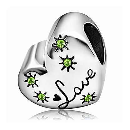 KunBead January-December Birthstone Footprint Heart Birthday Love Bead Charms Compatible with Pandora Bracelet for Mom Daughter Grandma Granddaughter - color: August