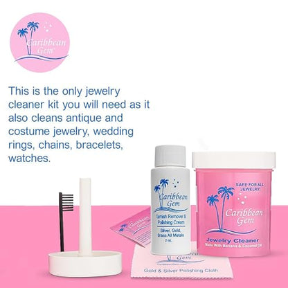 All Purpose Jewelry Cleaner Kit w/8oz Cleaning Solution & Polishing Cream, Basket & Brush - Jewelry Cleaner Kit for Gold, Silver, Diamonds, Rings, Gems & Precious Stones - style: Tarnish Removing Kit