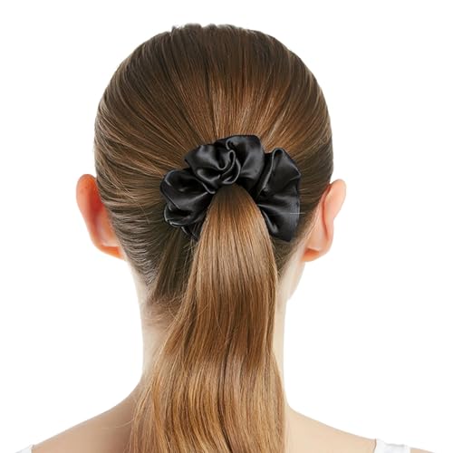 LILYSILK Silk Hair Scrunchies for Frizz&Breakage Prevention, 100% Mulberry Silk Hair Ties No Damage, Elastic Silk ponytail Holders, 1Pc, Black - color: Black