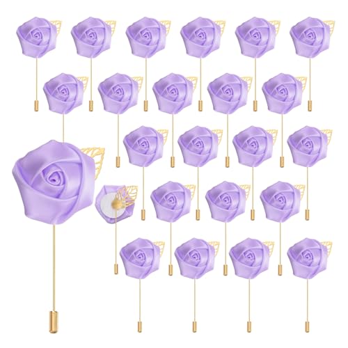uxcell 24pcs Light Purple Rose Boutonnieres Flower Pins for Wedding | Buttonholes Pocket Boutonnieres for Wedding Ceremony Anniversary Prom Formal Dinner Party - color: Light Purple