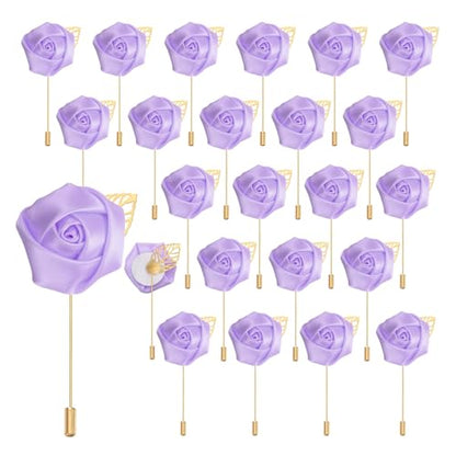 uxcell 24pcs Light Purple Rose Boutonnieres Flower Pins for Wedding | Buttonholes Pocket Boutonnieres for Wedding Ceremony Anniversary Prom Formal Dinner Party - color: Light Purple