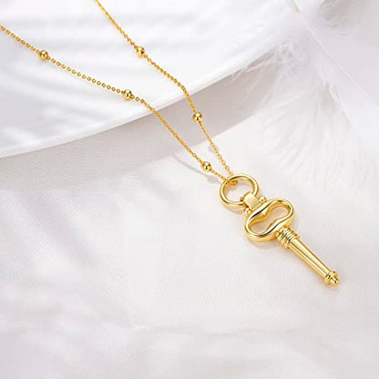 FRUMOS Dainty Layered Choker Necklace 18k gold Plated Y Pendant Commemorative coin Necklace Multilayer Bar Disc Necklace Adjustable Layering Choker Necklaces fashion jewelry for Women Girls - color: Gold key Pendant