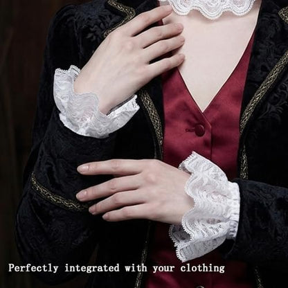Neck Ruffle Collar and Lace Cuffs Set Victorian Collars Costume Accessories | for Cosplay, Halloween, Masquerade, Party, Clown, Vampire, Princess, Prince Outfits-White - color: Whiteset