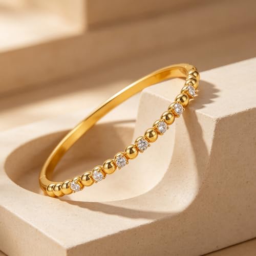 hotoo Gold Plated Bangle Bracelet for Women - style: Beaded & Jeweled Sphere