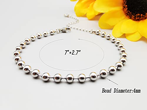 Dainty Bracelets for Women Paperclip Chain Bangles Handmade Tiny Cute Oval and Round Beaded Bracelet 316L Stainless Steel Jewelry Gift for Best Friend - style: Beads Chain 4mm Silver